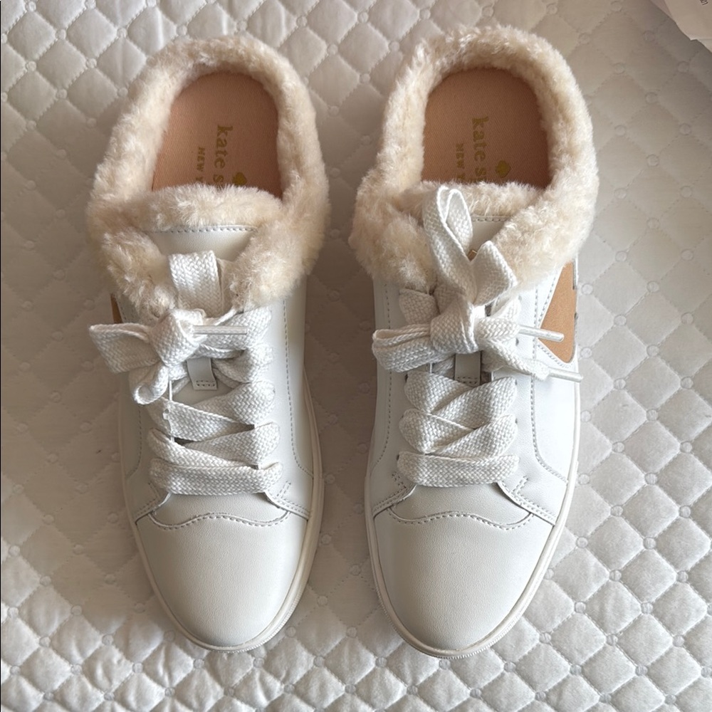 Kate Spade Faux Fur mule lace up sneakers.